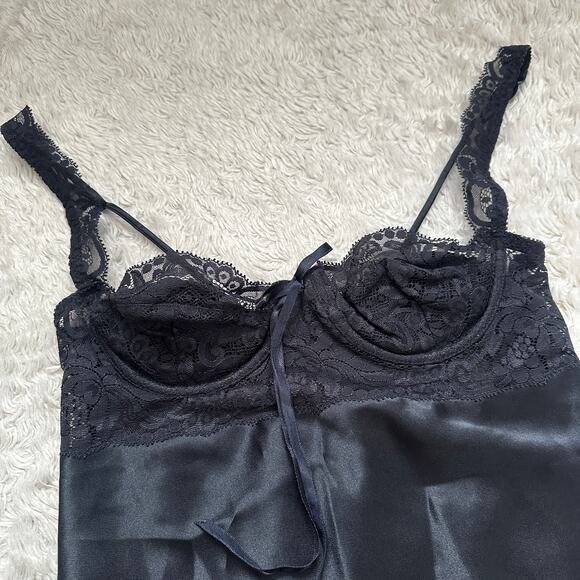 Vtg 90s S Victoria's Secret Vintage Lace and Stain Flutter Teeny Bodysuit Black - Picture 10 of 10
